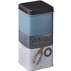 Gifi Boîte à sel carrée en métal décorée bleu gris