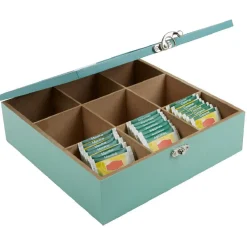 Gifi Boîte à thé carrée vert d'eau et décor tropical tea time