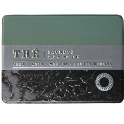 Gifi Boîte à thé rectangulaire en métal décorée verte