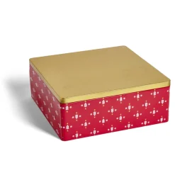 Gifi Boîte alimentaire carrée motif Noël métal rouge et dorée 26x26xH10cm