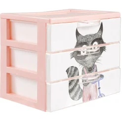 Gifi Rangement|Boîte bloc 3 tiroirs plastique décor animal H15,5 cm