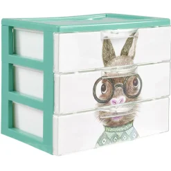 Gifi Rangement|Boîte bloc 3 tiroirs plastique décor animal H15,5 cm