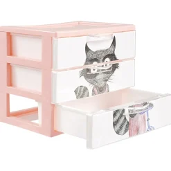 Gifi Rangement|Boîte bloc 3 tiroirs plastique décor animal H15,5 cm