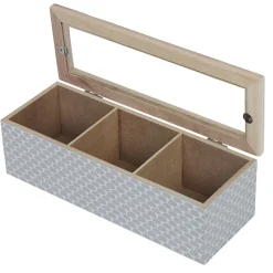 Gifi Boîte déco 3 compartiments à fenêtre gris blanc