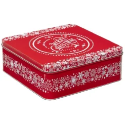 Gifi Boîte de Noël carré vintage métal Merry Christmas rouge