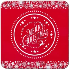 Gifi Boîte de Noël carré vintage métal Merry Christmas rouge