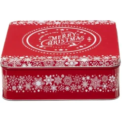 Gifi Boîte de Noël carré vintage métal Merry Christmas rouge