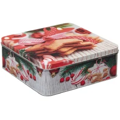 Gifi Boîte de Noël carré vintage métal motif biscuit étoile