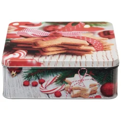 Gifi Boîte de Noël carré vintage métal motif biscuit étoile