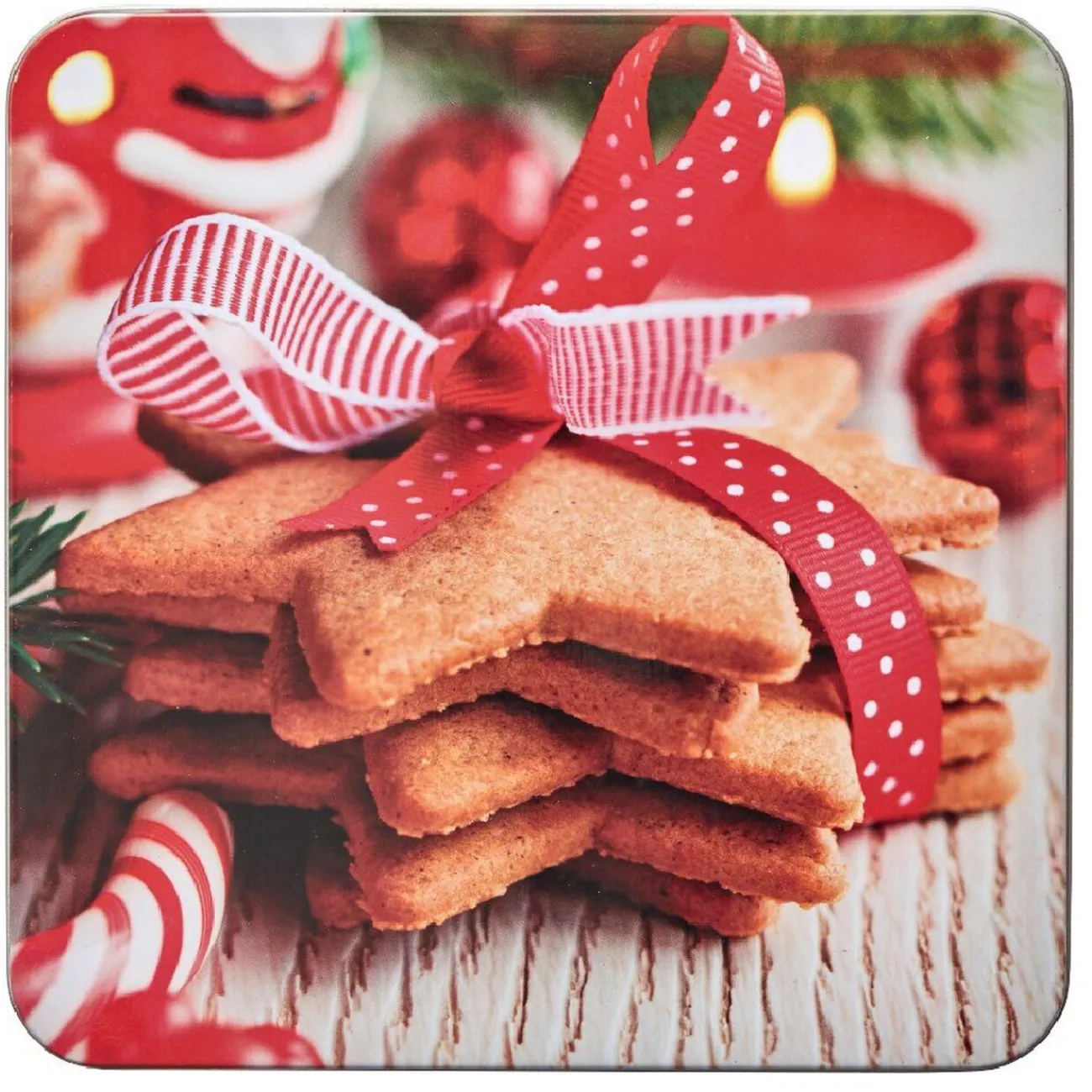 Gifi Boîte de Noël carré vintage métal motif biscuit étoile