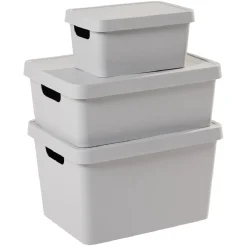 Gifi Rangement|Boîte de rangement avec couvercle grise 11 L