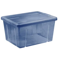 Gifi Rangement|Boîte de rangement bleu avec couvercle 30L