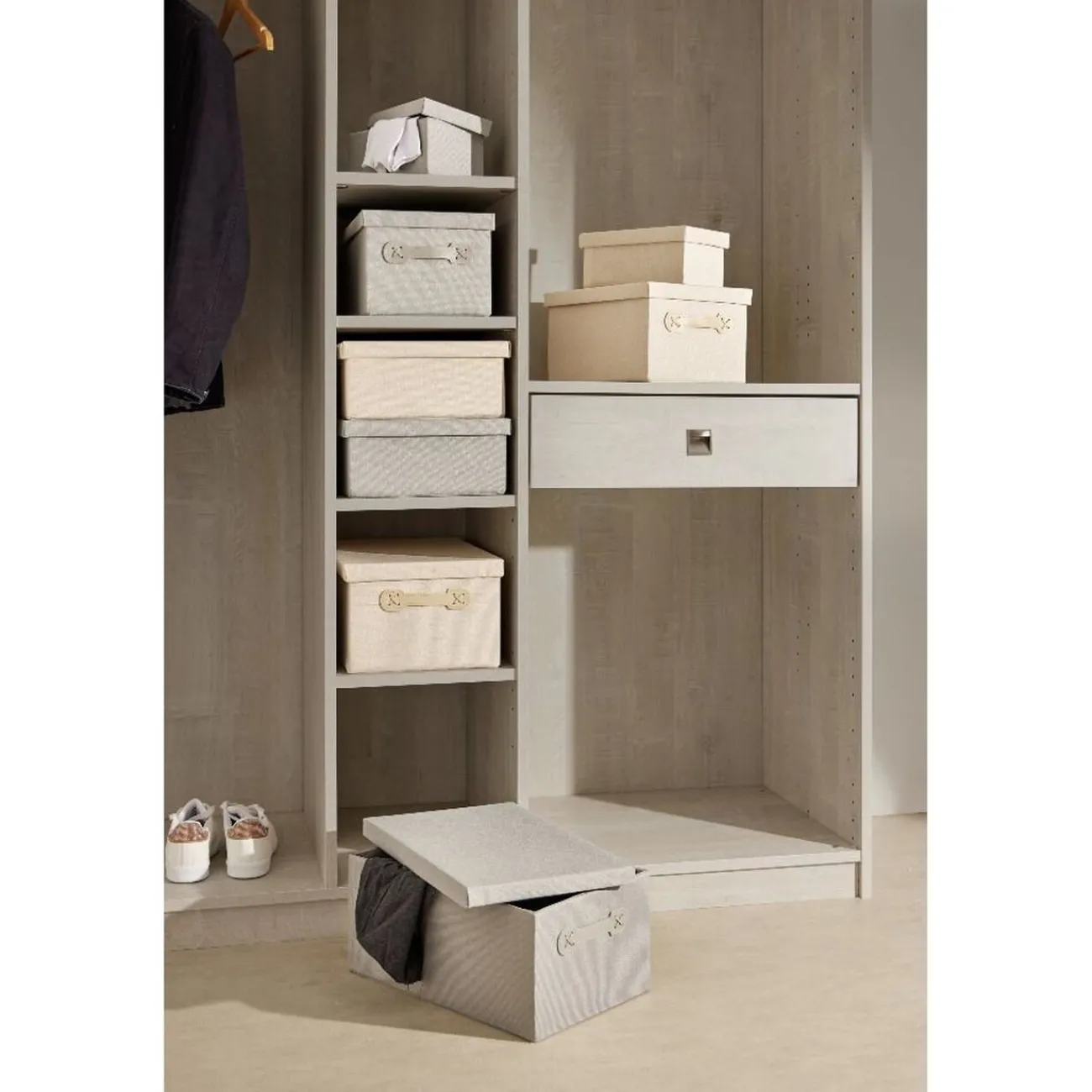 Gifi Rangement|Boîte de rangement coton gris ou beige 27,5xH12,5x17,5cm