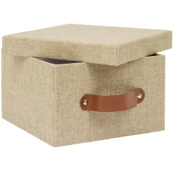 Gifi Rangement|Boîte de rangement décor lin beige 21x21xH12,5cm