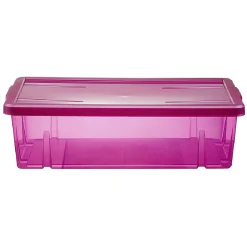 Gifi Rangement|Boîte de rangement dessous de lit violet transparent avec couvercle 28L