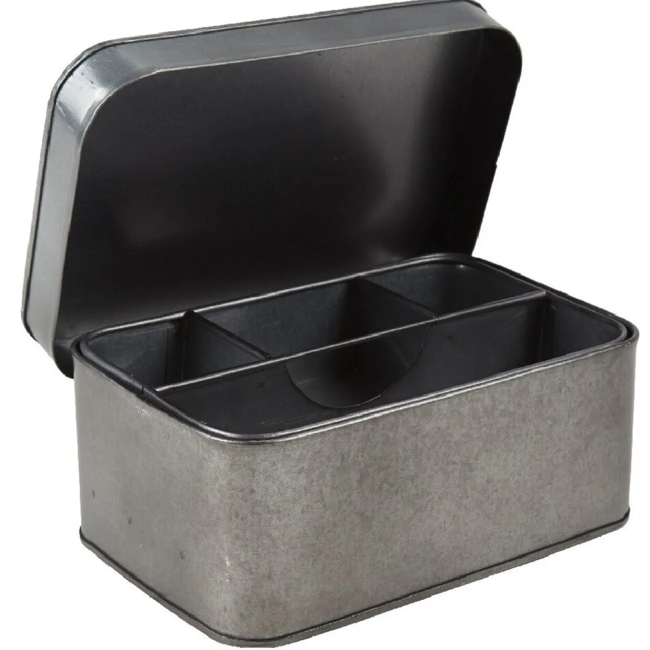 Gifi Rangement|Boîte de rangement en métal gris 4 compartiments