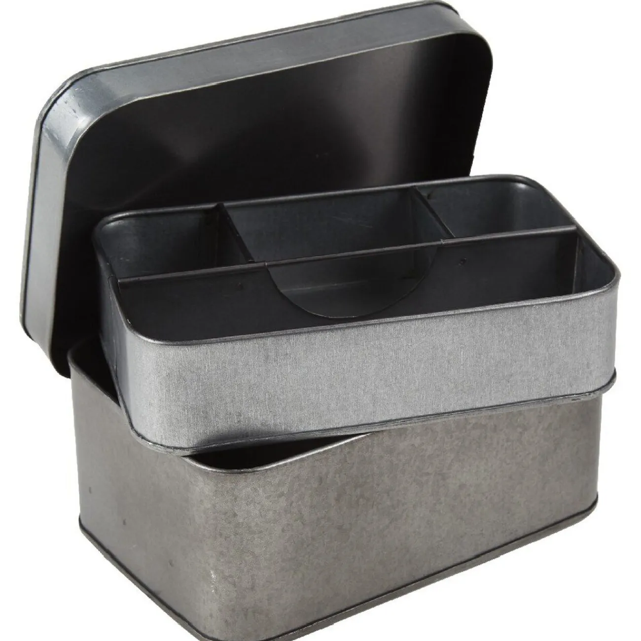 Gifi Rangement|Boîte de rangement en métal gris 4 compartiments