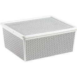 Gifi Entretien Du Linge|Boîte de rangement en plastique motif graphique gris blanc 18L