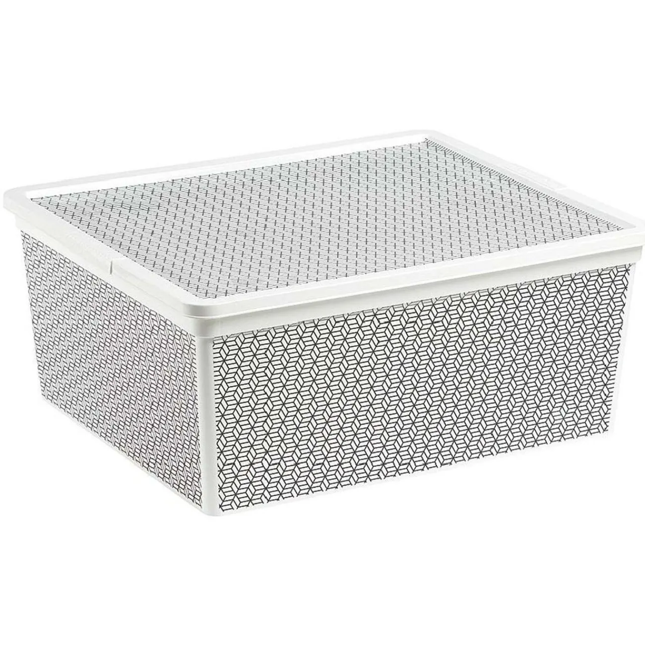 Gifi Entretien Du Linge|Boîte de rangement en plastique motif graphique gris blanc 18L