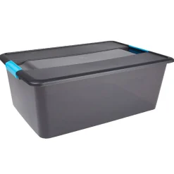 Gifi Rangement|Boîte de rangement gris fumé Kliker avec poignées clips 35 L