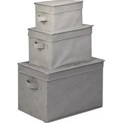 Gifi Entretien Du Linge|Boîte de rangement grise avec couvercle x3