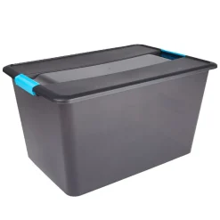 Gifi Rangement|Boîte de rangement Kliker avec couvercle à clips fumé 48 L