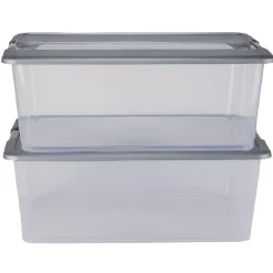 Gifi Rangement|Boîte de rangement Kliker avec couvercle clips gris 35 L x2