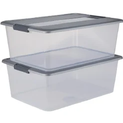 Gifi Rangement|Boîte de rangement Kliker avec couvercle clips gris 35 L x2