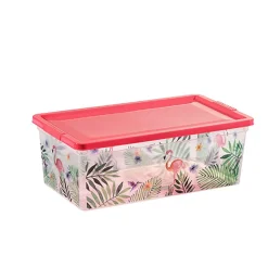 Gifi Rangement|Boîte de rangement motif flamant rose et feuilles 6 L