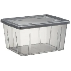 Gifi Rangement|Boîte de rangement noir transparent avec couvercle 30L
