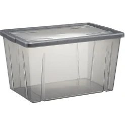 Gifi Rangement|Boîte de rangement noir transparent avec couvercle 54L