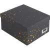 Gifi Rangement|Boîte de rangement noire motif étoiles dorées