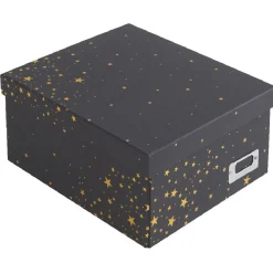 Gifi Rangement|Boîte de rangement noire motif étoiles dorées