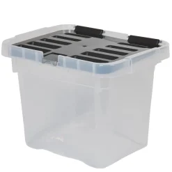 Gifi Rangement|Boîte de rangement transparente à couvercle noir à clips 9 L