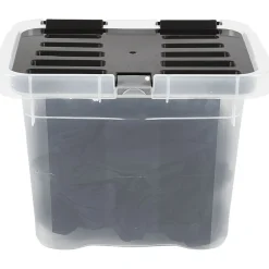 Gifi Rangement|Boîte de rangement transparente à couvercle noir à clips 9 L