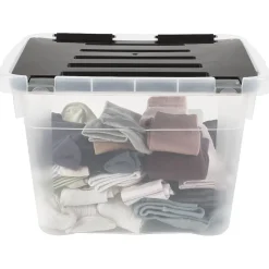 Gifi Rangement|Boîte de rangement transparente à couvercle noir à clips 18 L