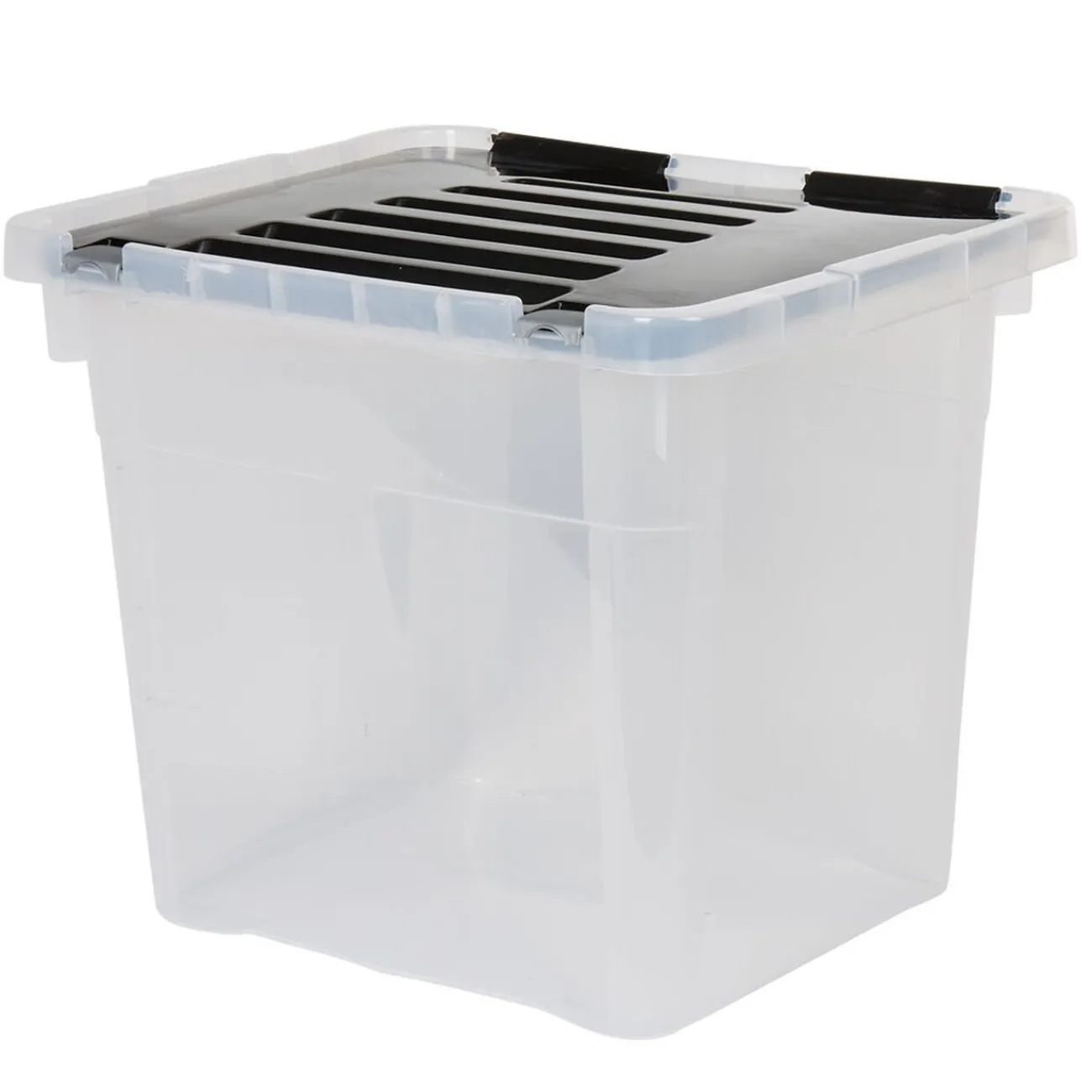 Gifi Rangement|Boîte de rangement transparente à couvercle noir à clips 36 L