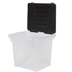 Gifi Rangement|Boîte de rangement transparente à couvercle noir à clips 36 L
