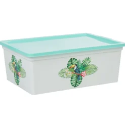 Gifi Rangement|Boîte de rangement transparente et verte motif toucan 11 L
