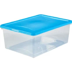 Gifi Entretien Du Linge|Boîte de rangement transparente couvercle bleu 10 L x6