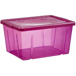 Gifi Rangement|Boîte de rangement violet transparent avec couvercle 30L