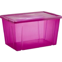 Gifi Rangement|Boîte de rangement violet transparent avec couvercle 54L