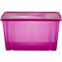 Gifi Rangement|Boîte de rangement violet transparent avec couvercle 54L