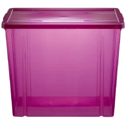Gifi Rangement|Boîte de rangement violet transparent avec couvercle 82L