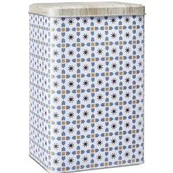 Gifi Boîte en métal décor carreau de ciment avec couvercle effet bois