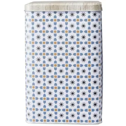 Gifi Boîte en métal décor carreau de ciment avec couvercle effet bois