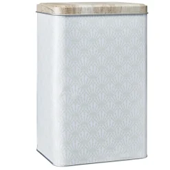 Gifi Boîte en métal imprimé gris avec couvercle effet bois