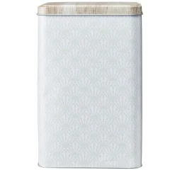 Gifi Boîte en métal imprimé gris avec couvercle effet bois