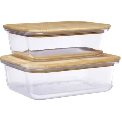 Gifi Boîte en verre avec couvercle bambou x2