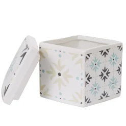 Gifi Nettoyage Et Entretien|Boîte poubelle à coton blanche motif carreau de ciment